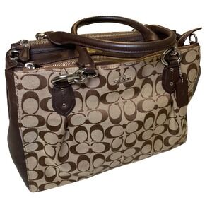 Coach F36376 Signature Carryall Satchel Brown Jacquard Leather Purse